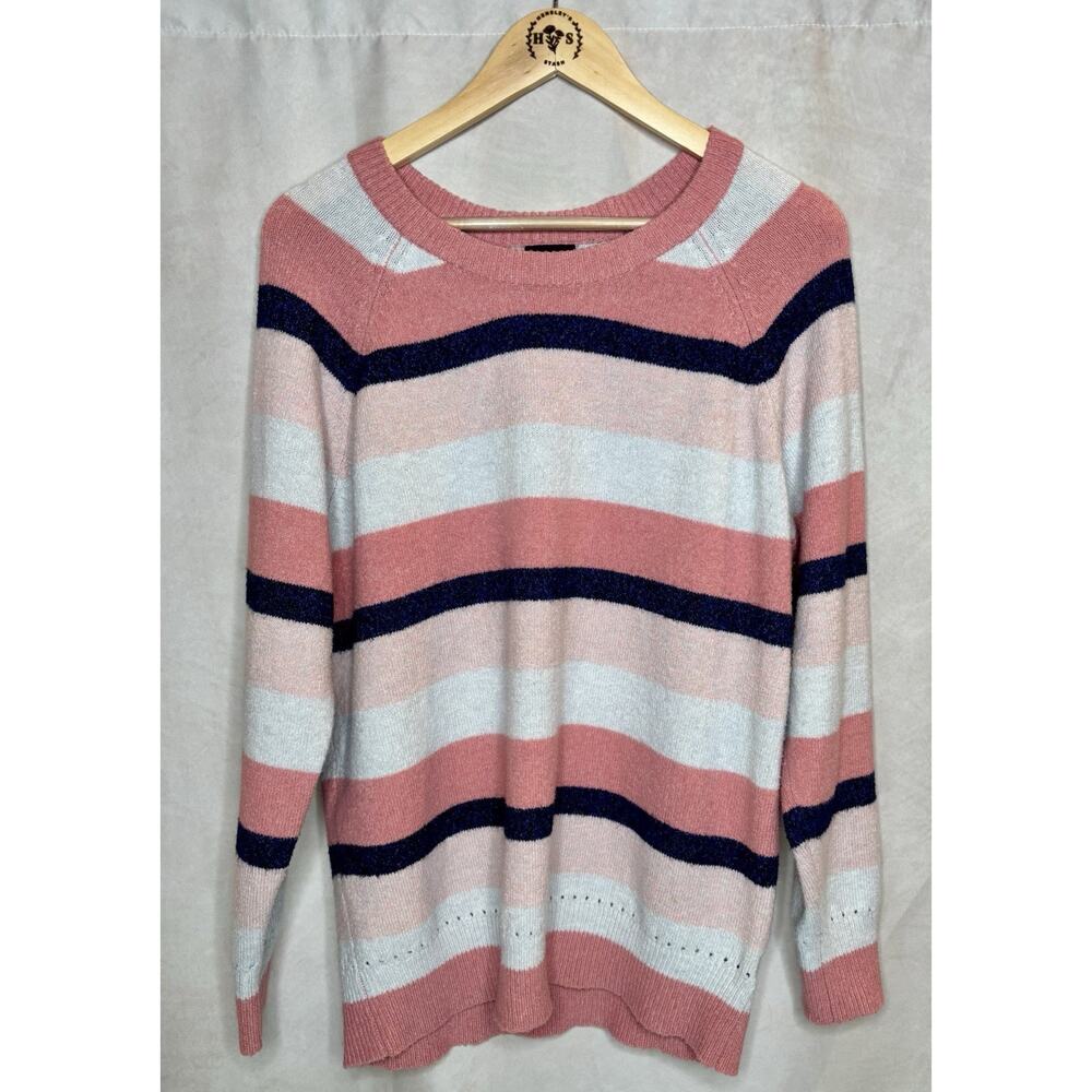 Torrid Striped Knit Sweater Womens Size 0 Pink Blue Cozy Pullover